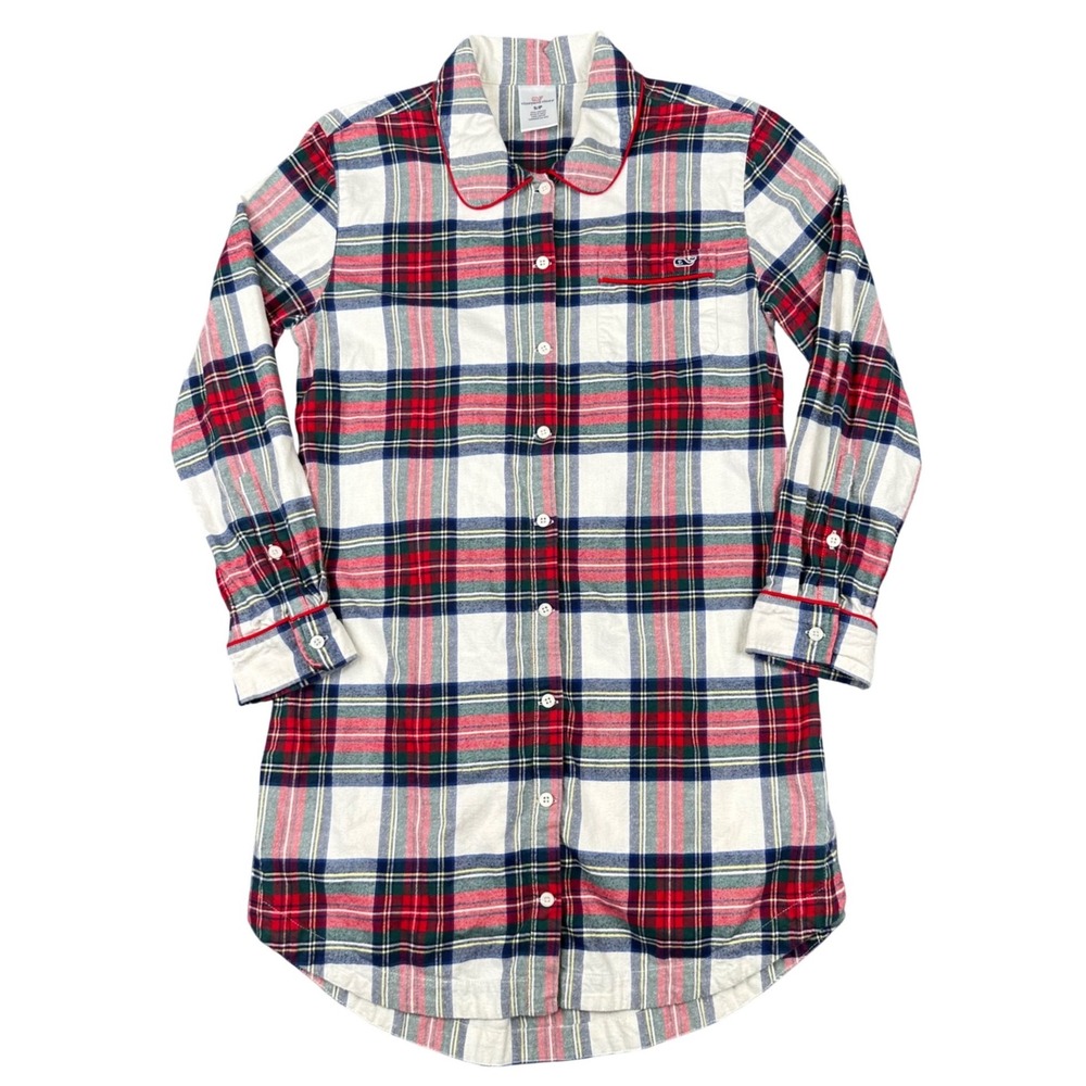 Vineyard Vines Jolly Plaid Flannel Womens Small Plaid Nightshirt Red Green White - Picture 2 of 11